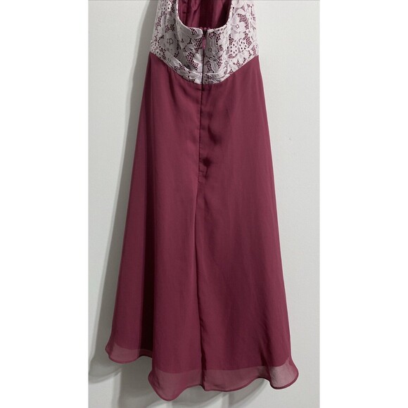 Azazie Junior Bridesmaid Dress J12 Girl's 12 Halter Floral Mulberry White Classy - Picture 5 of 9